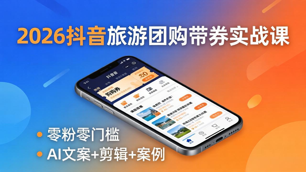 （18175期）2026抖音旅游团购带券实战课：零粉零门槛，AI文案+剪辑+案例，躺着赚门票佣金-赛德副业库