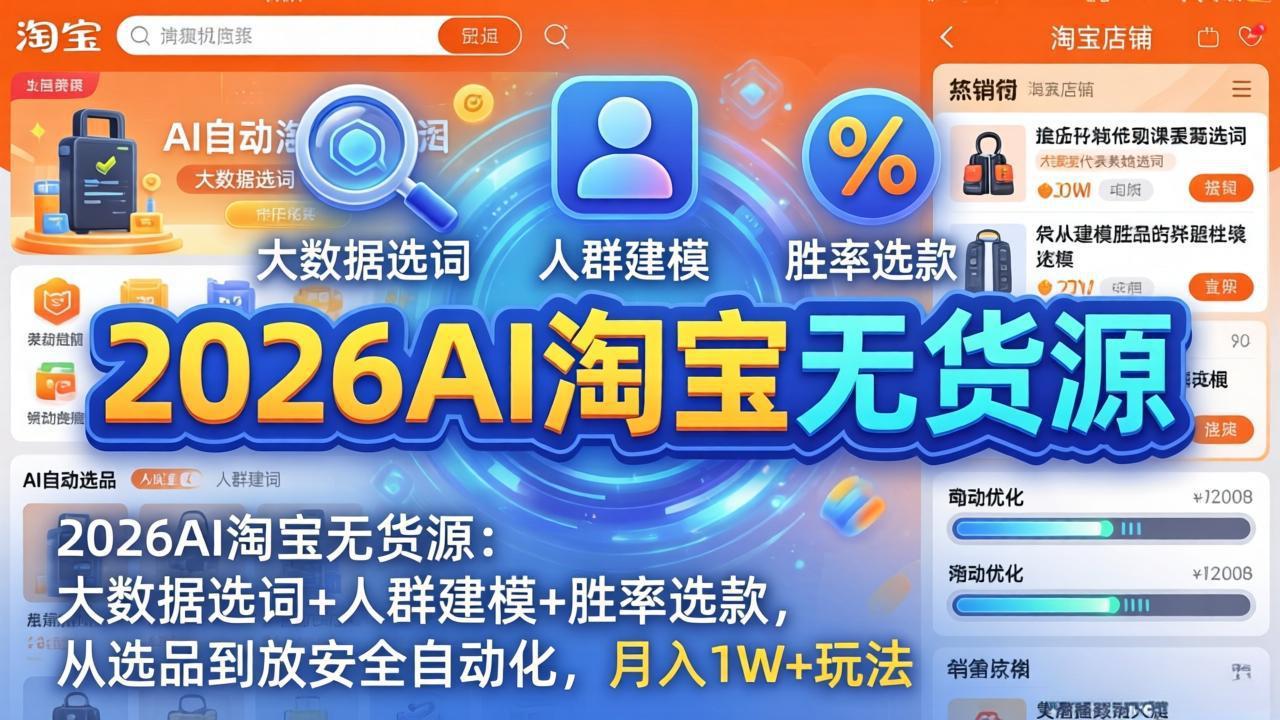(18046期)2026AI淘宝无货源-4月更新:大数据选词+人群建模+胜率选款,从选品到放大全自动化,月入1W+玩法-赛德副业库