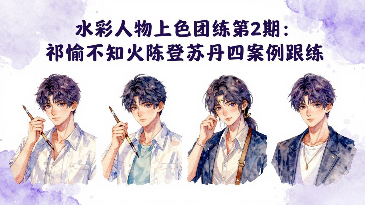（17954期）水彩人物上色团练第2期：祁煜不知火陈登苏丹四案例跟练，手把手提升绘画能力-赛德副业库
