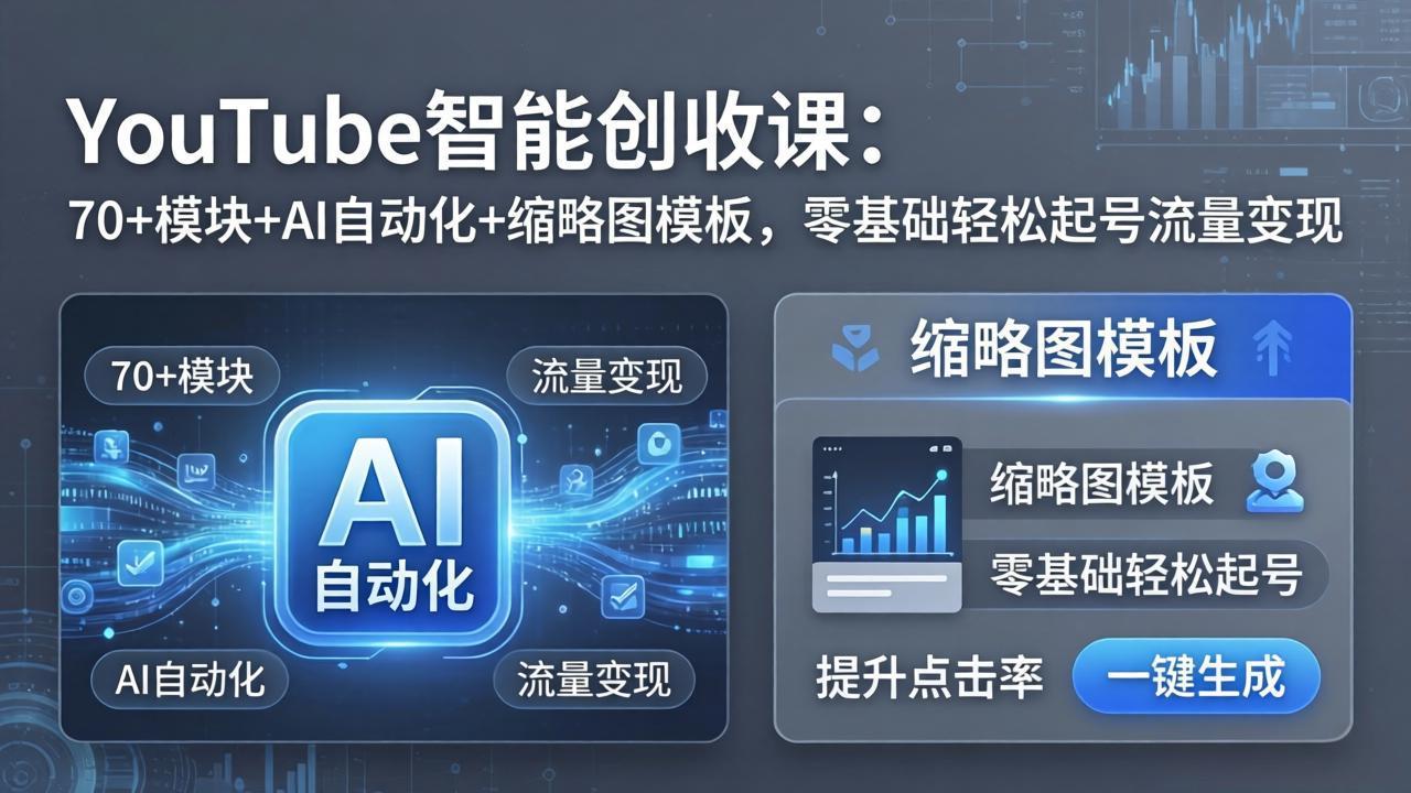 (17926期)YouTube智能创收课:70+模块+AI自动化+缩略图模板,零基础轻松起号流量变现-赛德副业库