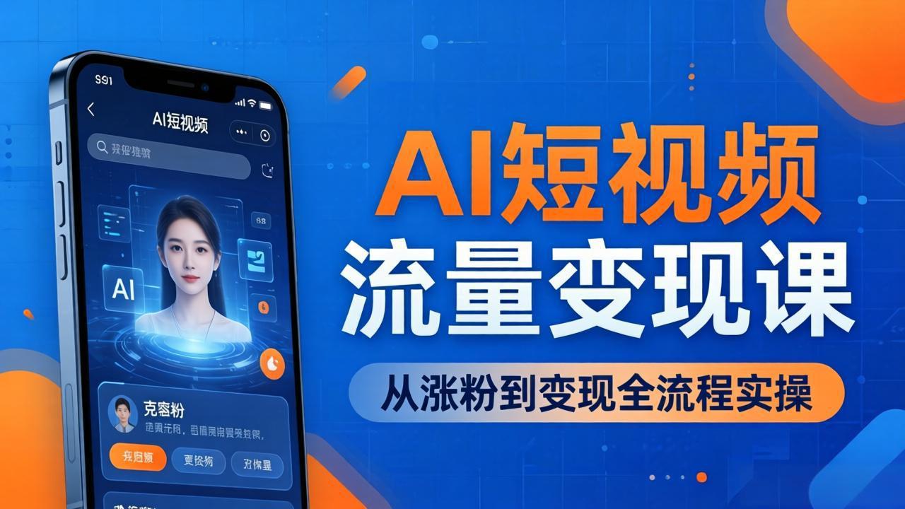 （17939期）AI短视频流量变现课：一部手机玩转数字人克隆+爆款制作，从涨粉到变现全流程实操-赛德副业库
