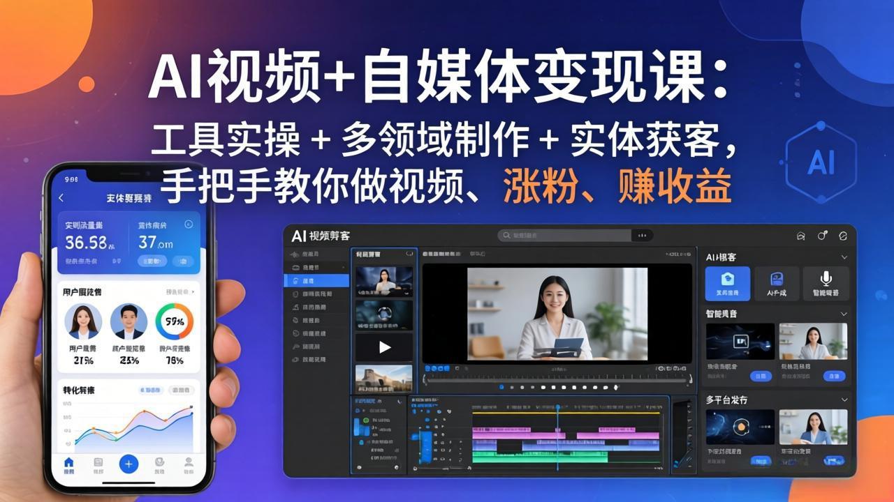 (17891期)AI视频+自媒体变现课:工具实操 + 多领域制作 + 实体获客,手把手教你做视频、涨粉、赚收益-赛德副业库
