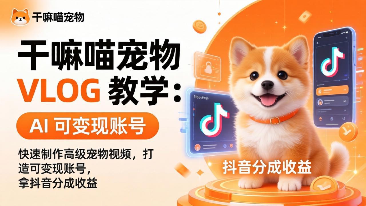 （17888期）干嘛喵宠物 VLOG 教学：AI 快速制作高级宠物视频，打造可变现账号，拿抖音分成收益-赛德副业库