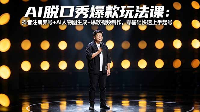 （18012期）AI脱口秀爆款玩法课：抖音注册养号+AI人物图生成+爆款视频制作，零基础快速上手起号-赛德副业库