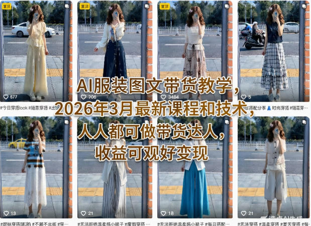 AI服装图文带货教学，2026年3月最新课程和技术，人人都可做带货达人，收益可观好变现-赛德副业库