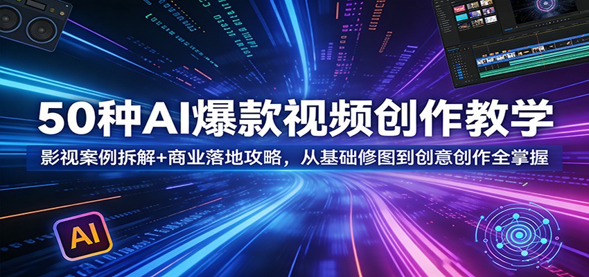 50种AI爆款视频创作教学：影视案例拆解+商业落地攻略，从基础修图到创意创作全掌握-赛德副业库