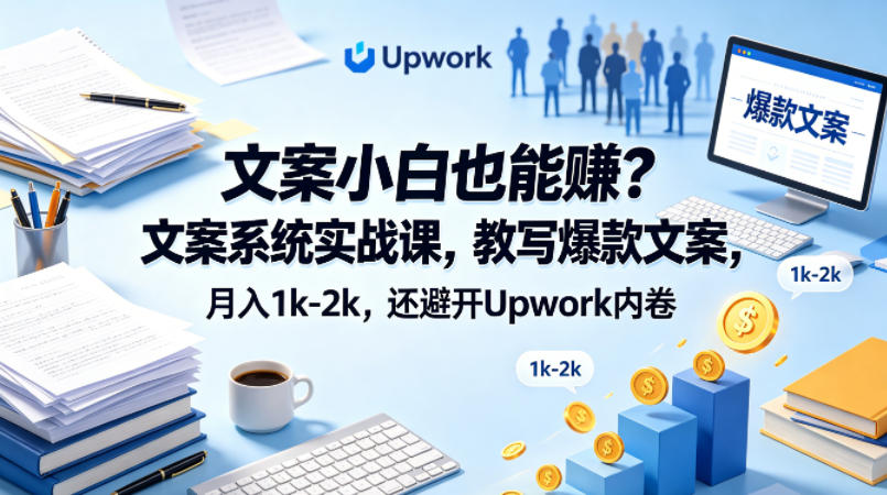 文案小白也能賺？文案系统实战课，教写爆款文案，月入1k-2k，还避开Upwork内卷【原创双语字幕】-赛德副业库