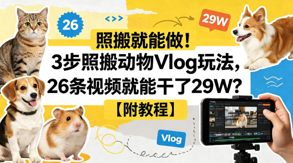 照搬就能做！3步照搬动物Vlog玩法，26条视频就能干了29W？【附教程】【赠coze一键生成工作流】-赛德副业库