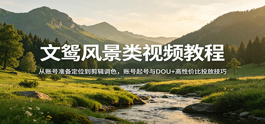 文鸳风景类视频教程：从账号准备定位到剪辑调色，账号起号与DOU+高性价比投放技巧-赛德副业库