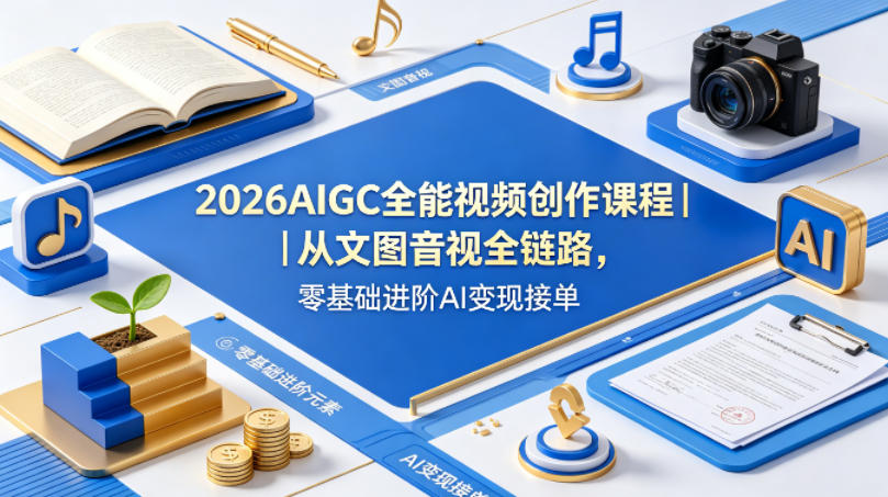 2026AIGC全能视频创作课程｜从文图音视全链路，零基础进阶AI变现接单-赛德副业库