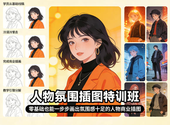 人物氛围插图特训班,零基础也能一步步画出氛围感十足的人物商业插图-赛德副业库