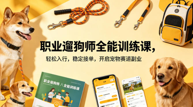 职业遛狗师全能训练课，轻松入行，稳定接单，开启宠物赛道副业-赛德副业库