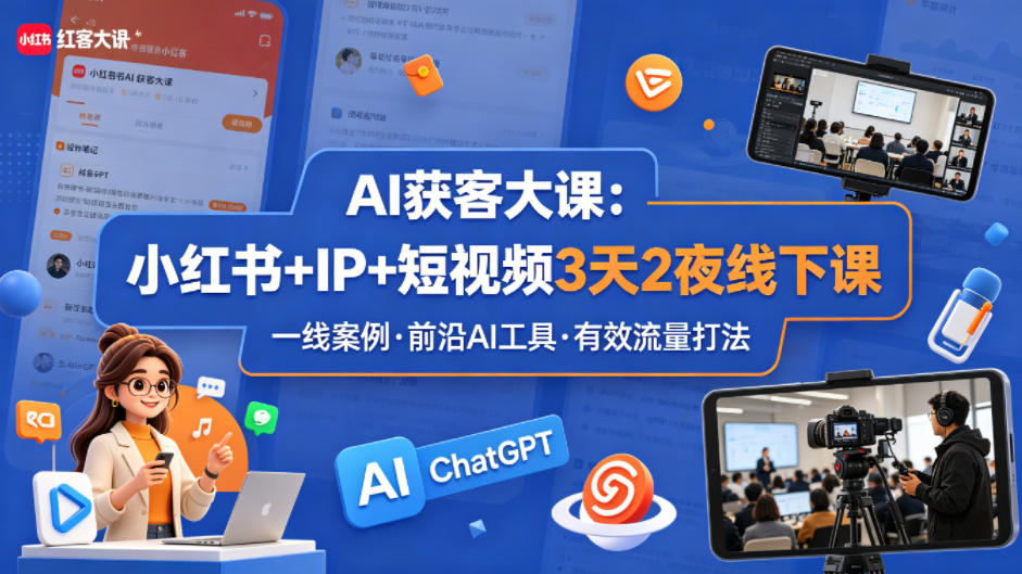 AI获客大课小红书+IP+短视频3天2夜线下课，用最真实的一线案例，最前沿的AI工具，最有效的流量打法-赛德副业库