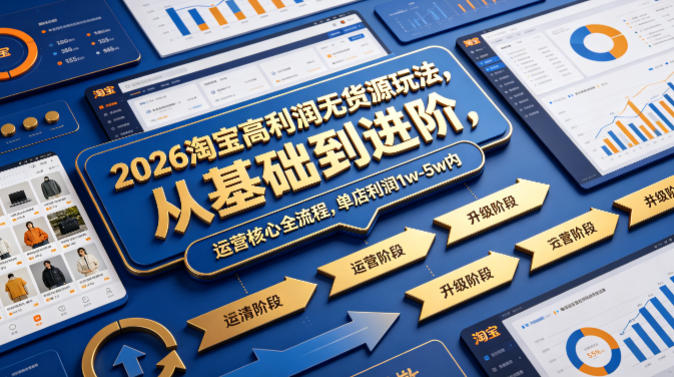 2026淘宝高利润无货源玩法，从基础到进阶，运营核心全流程，单店利润1w-5w内-赛德副业库