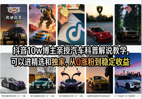 抖音10w博主亲授汽车科普解说教学,可以进精选和独家,从0涨粉到稳定收益(详细视频课程+1T素材)-赛德副业库
