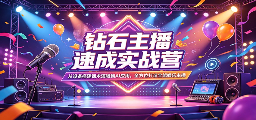 钻石主播速成实战营：从设备搭建话术演唱到AI应用，全方位打造全能娱乐主播-赛德副业库