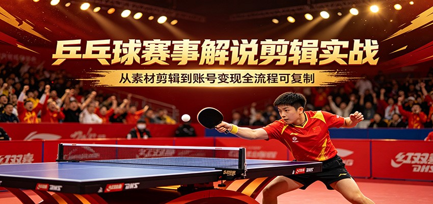 乒乓球赛事解说剪辑实战,从素材剪辑到账号变现全流程可复制-赛德副业库