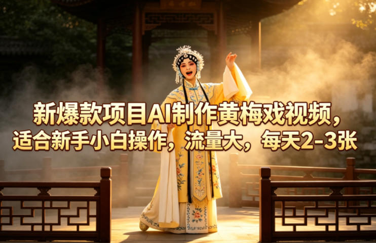 新爆款项目AI制作黄梅戏视频，适合新手小白操作，流量大，每天2-3张-赛德副业库