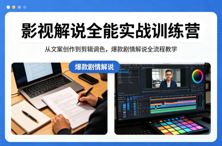 影视解说全能实战训练营:从文案创作到剪辑调色,爆款剧情解说全流程教学-赛德副业库