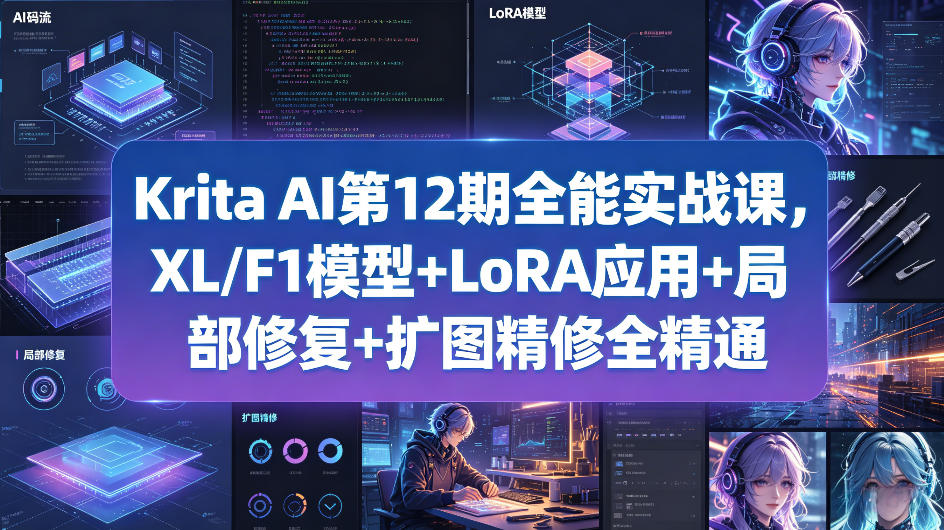 Krita AI第12期全能实战课，XL/F1模型+LoRA应用+局部修复+扩图精修全精通-赛德副业库
