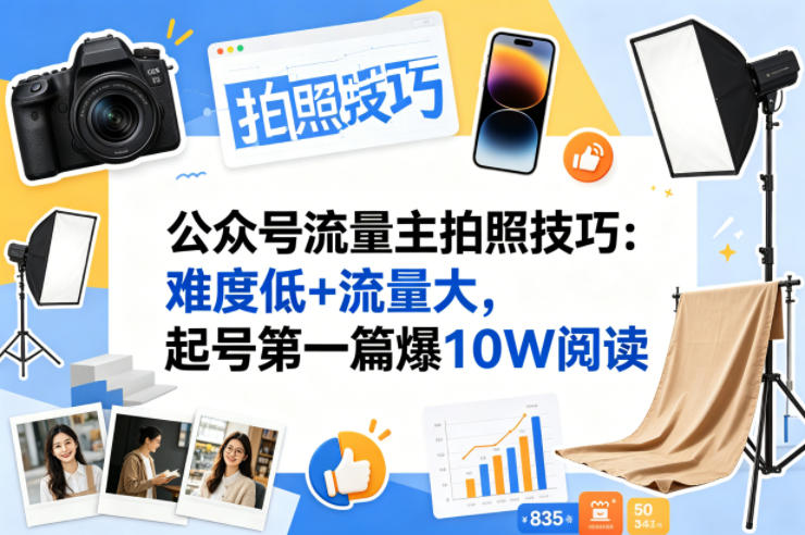 公众号流量主之拍照技巧赛道,难度低+流量大,起号第一篇就爆了10w阅读-赛德副业库