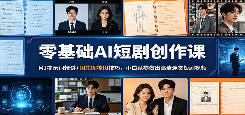 零基础AI短剧创作课：MJ提示词精讲+图生图控图技巧，小白从零做出高清连贯短剧视频-赛德副业库