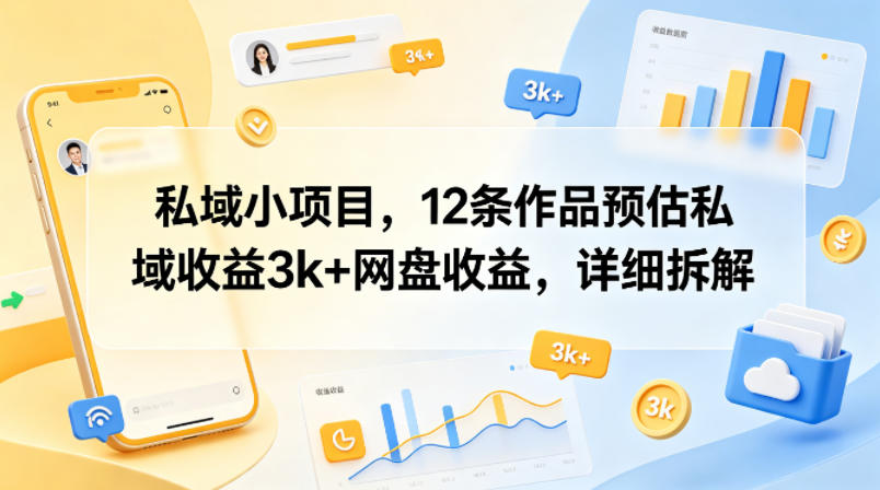 私域小项目,12条作品预估私域收益3k+网盘收益,详细拆解-赛德副业库