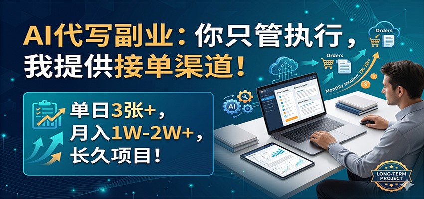 AI代写副业:你只管执行,我提供接单渠道!单日3张+,月入1W-2W+,长久项目-赛德副业库
