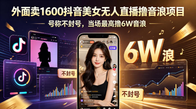 外面卖1600抖音美女无人直播撸音浪项目,号称不封号,当场最高撸6W音浪!【附详细教程】-赛德副业库
