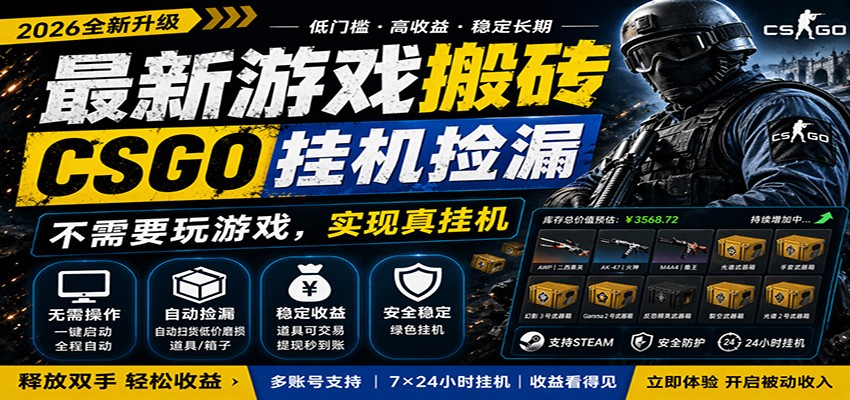 最新游戏搬砖CSGO纯挂机,真挂机月入1W+,五一小高峰上车可吃肉,手机即可操作-赛德副业库