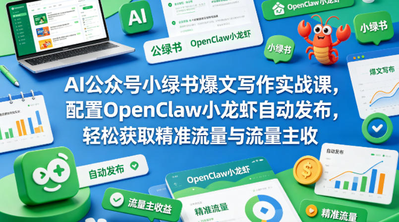 AI公众号小绿书爆文写作实战课,配置OpenClaw小龙虾自动发布,轻松获取精准流量与流量主收益-赛德副业库