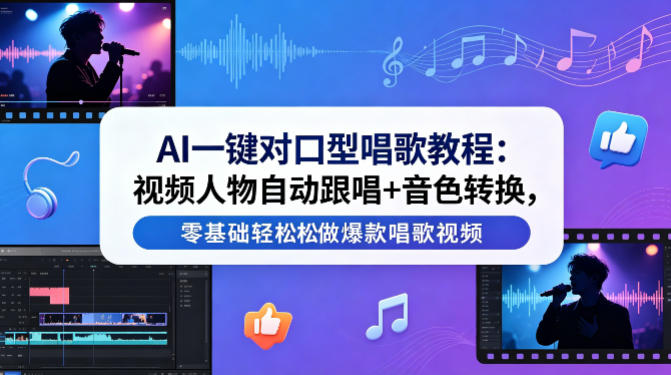 AI一键对口型唱歌教程:视频人物自动跟唱+音色转换,零基础轻松做爆款唱歌视频-赛德副业库
