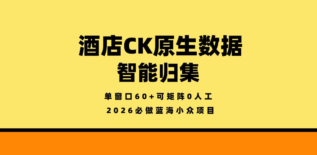 酒店CK原生数据智能归集,单窗口60+可矩阵0人工,2026必做蓝海小众项目【揭秘】-赛德副业库