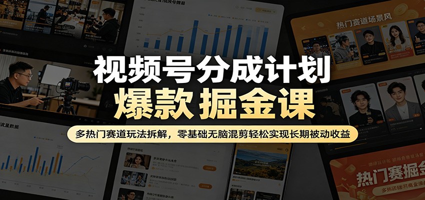 视频号分成计划爆款掘金课：多热门赛道玩法拆解，零基础无脑混剪轻松实现长期被动收益-赛德副业库