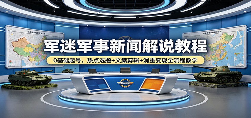 军迷军事新闻解说教程:0基础起号,热点选题+文案剪辑+消重变现全流程教学-赛德副业库