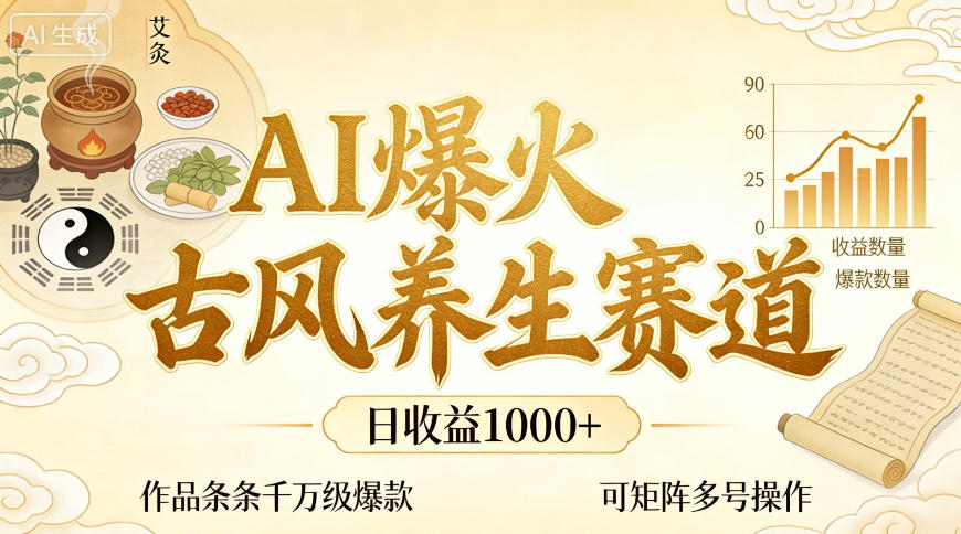 AI爆火古风养生赛道，日收益1k+单条作品点赞破万+，可矩阵多号操作【揭秘】-赛德副业库