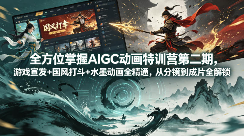 全方位掌握AIGC动画特训营第二期,游戏宣发+国风打斗+水墨动画全精通,从分镜到成片全解锁-赛德副业库