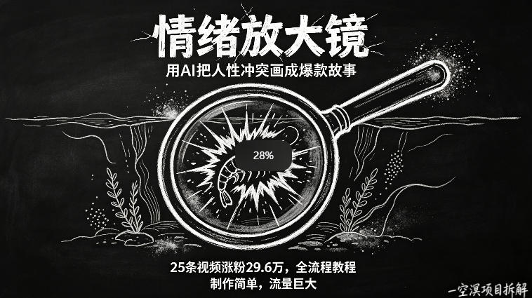 AI制作“情绪放大镜“视频，25条视频涨粉29.6W粉，流量巨大，制作简单，全流程教程-赛德副业库