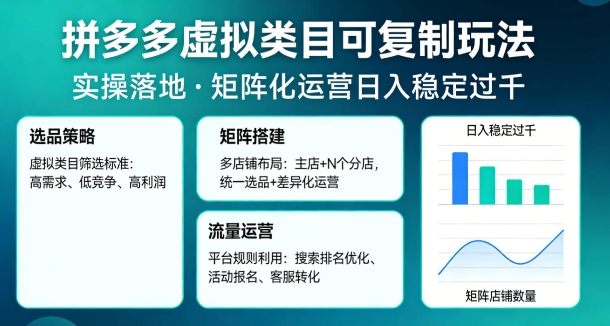 拼多多虚拟类目可复制玩法，实操落地，矩阵化日入稳定过千【揭秘】-赛德副业库