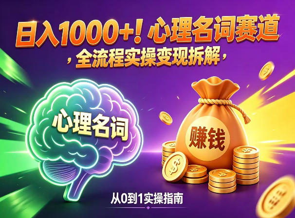 心理名词赛道,新手小白也能做,全流程项目拆解,单日变现1k+-赛德副业库