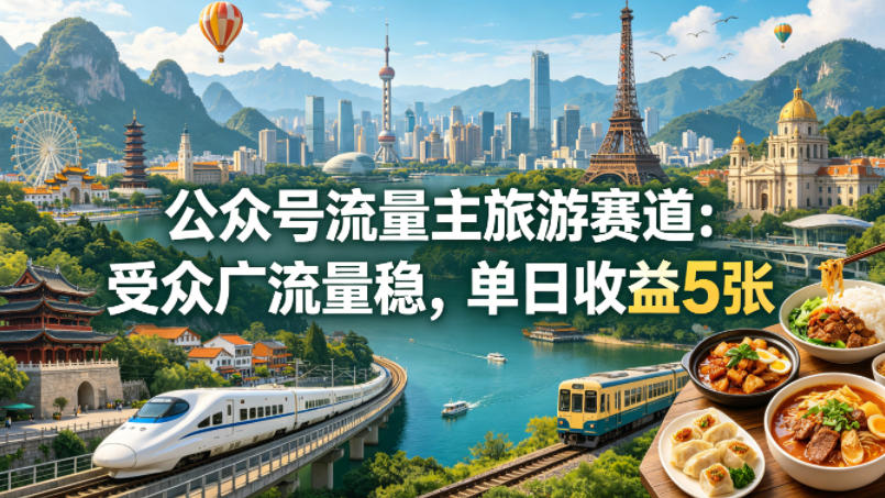 公众号流量主之旅游赛道,受众广+流量稳,平均单日收益5张+-赛德副业库