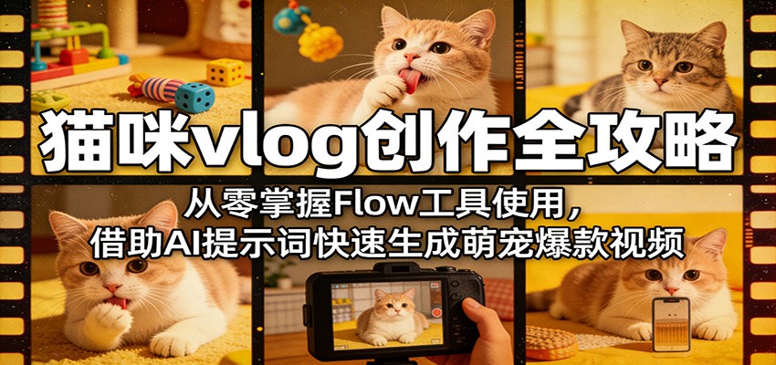 猫咪vlog创作全攻略：从零掌握Flow工具使用，借助AI提示词快速生成萌宠爆款视频-赛德副业库