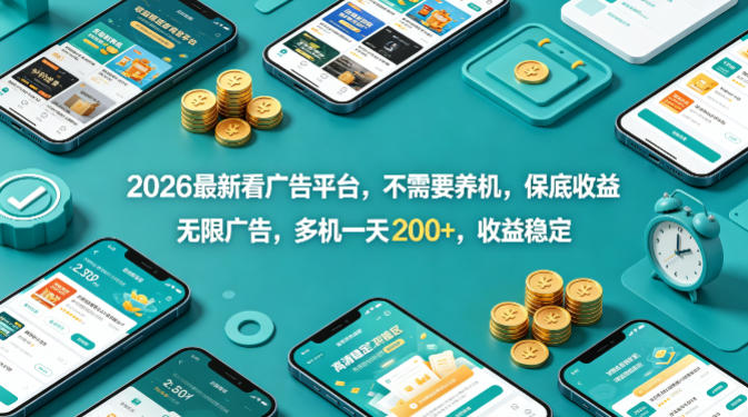 2026最新看广告平台，不需要养机，保底收益，无限广告，多机一天200+，收益稳定【揭秘】-赛德副业库