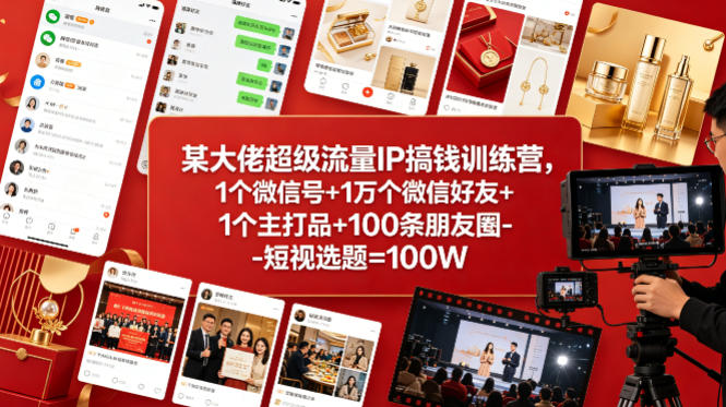某大佬超级流量IP搞钱训练营，1个微信号+1万个微信好友+1个主打品+100条朋友圈-短视选题=100W-赛德副业库