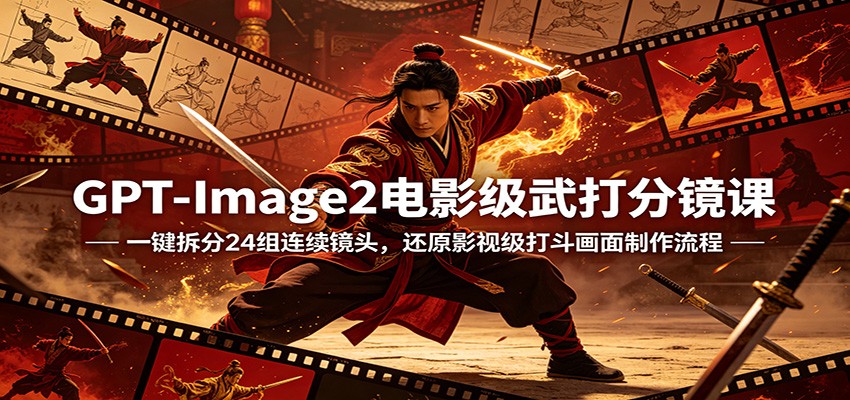 GPT-Image2电影级武打分镜课：一键拆分24组连续镜头，还原影视级打斗画面制作流程-赛德副业库
