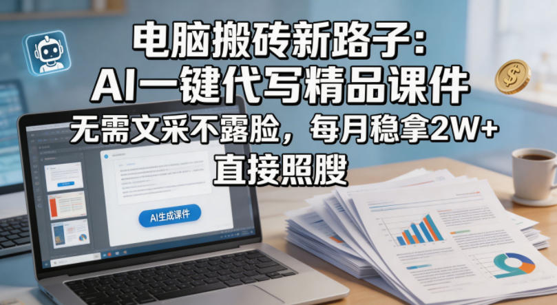 电脑搬砖新路子:AI一键代写精品课件,无需文采不露脸,每月稳拿2W+,直接照搬-赛德副业库