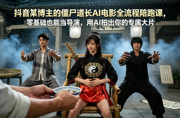 抖音某博主的僵尸道长AI电影全流程陪跑课,零基础也能当导演,用AI拍出你的专属大片-赛德副业库