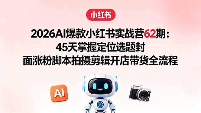(18606期)2026AI爆款小红书实战营62期:45天掌握定位选题封面涨粉脚本拍摄剪辑开店带货全流程-赛德副业库