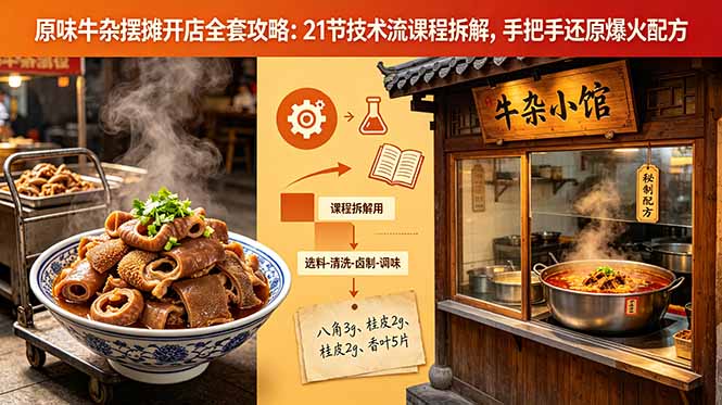 （18601期）原味牛杂摆摊开店全套攻略：21节技术流课程拆解，手把手还原爆火配方-赛德副业库