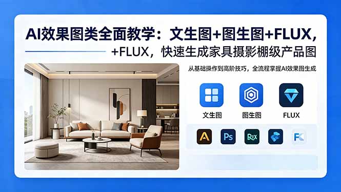 （18452期）AI效果图类全面教学：文生图+图生图+FLUX，快速生成家具摄影棚级产品图-赛德副业库